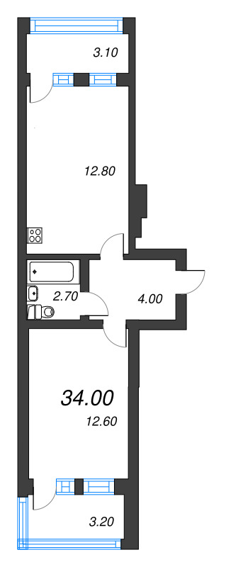 1-комнатная квартира, 34 м² в ЖК "ЭКО Квартал NEGA" - планировка, фото №1