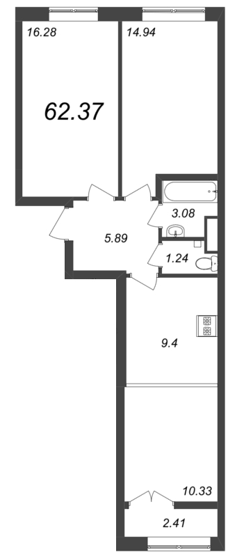 3-комнатная (Евро) квартира, 62.6 м² в ЖК "Neva Residence" - планировка, фото №1