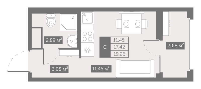 Квартира-студия, 19.26 м² в ЖК "UP-квартал Новый Московский" - планировка, фото №1