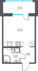 Квартира-студия, 24.88 м² в ЖК "Город-спутник Южный" - планировка, фото №1