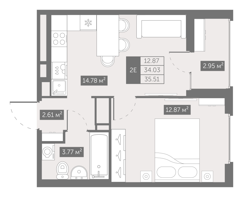 1-комнатная квартира, 35.51 м² в ЖК "UP-квартал Новый Московский" - планировка, фото №1