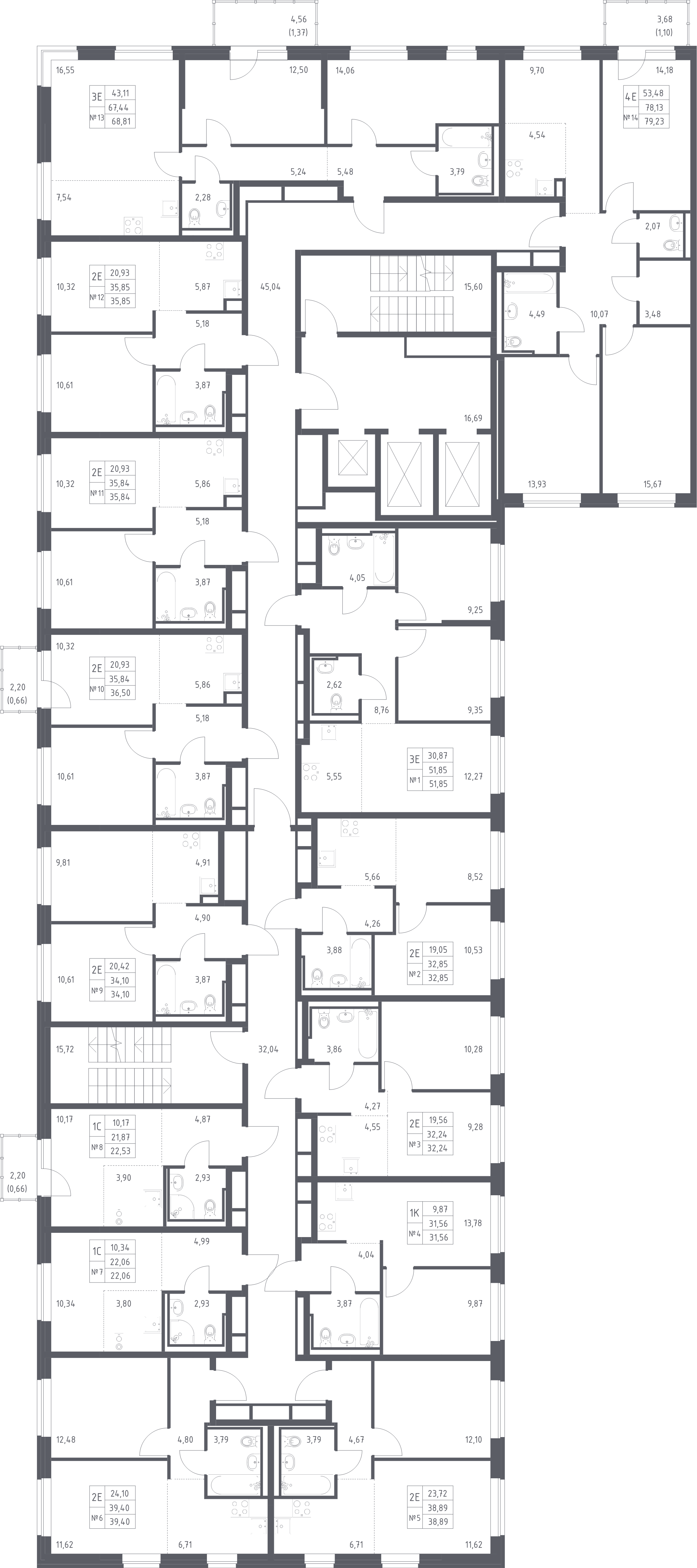 2-комнатная (Евро) квартира, 35.84 м² - планировка этажа