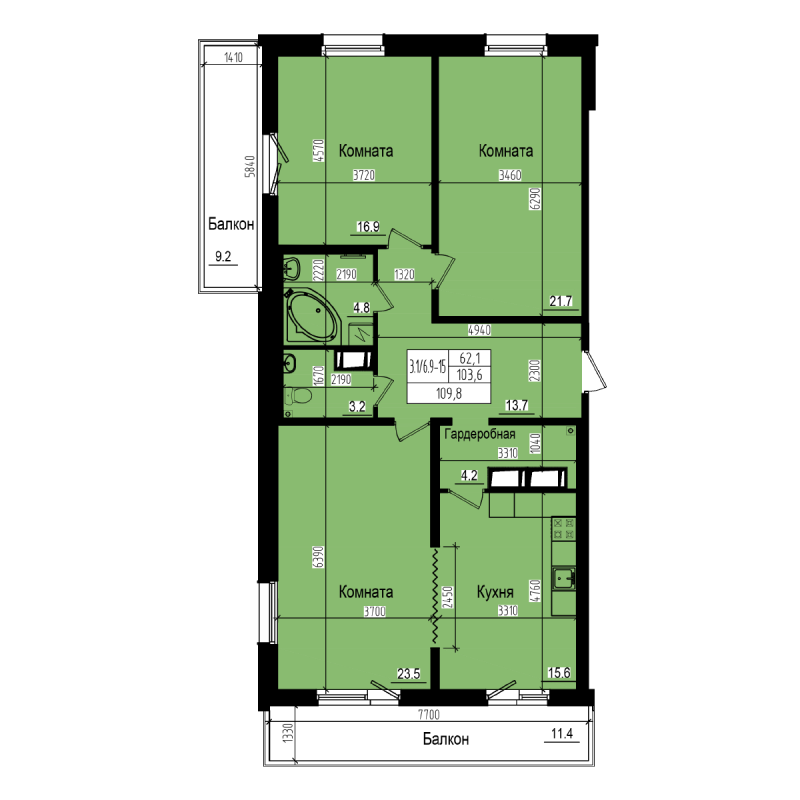 3-комнатная квартира, 109.8 м² в ЖК "ПРАГМА city" - планировка, фото №1