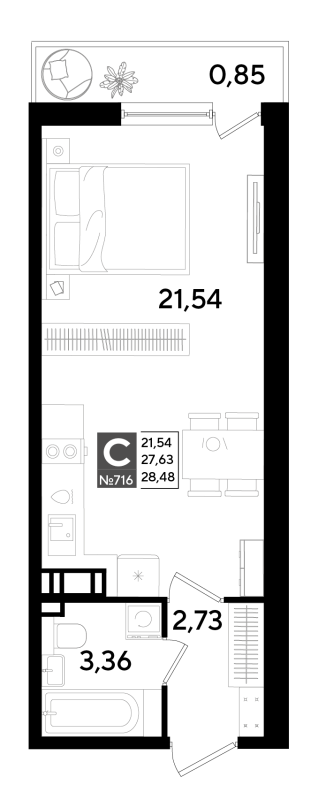 Квартира-студия, 28.48 м² в ЖК "Догма Юкки" - планировка, фото №1