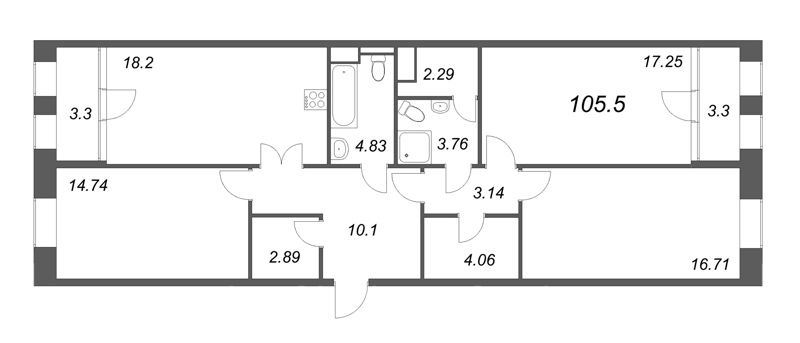 4-комнатная (Евро) квартира, 105.5 м² в ЖК "VEREN VILLAGE стрельна" - планировка, фото №1