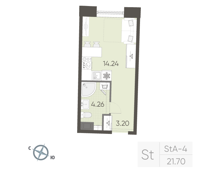Квартира-студия, 21.7 м² в ЖК "Бульвар Грина" - планировка, фото №1