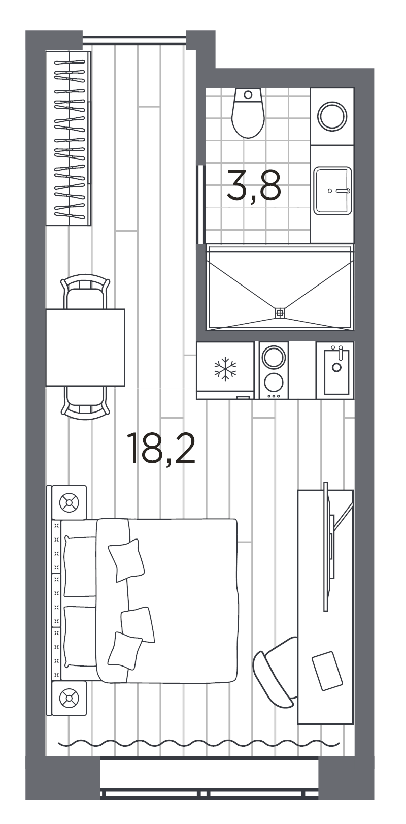 Квартира-студия, 22 м² - планировка, фото №1