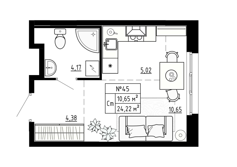Квартира-студия, 24.22 м² в ЖК "Аннино Сити" - планировка, фото №1