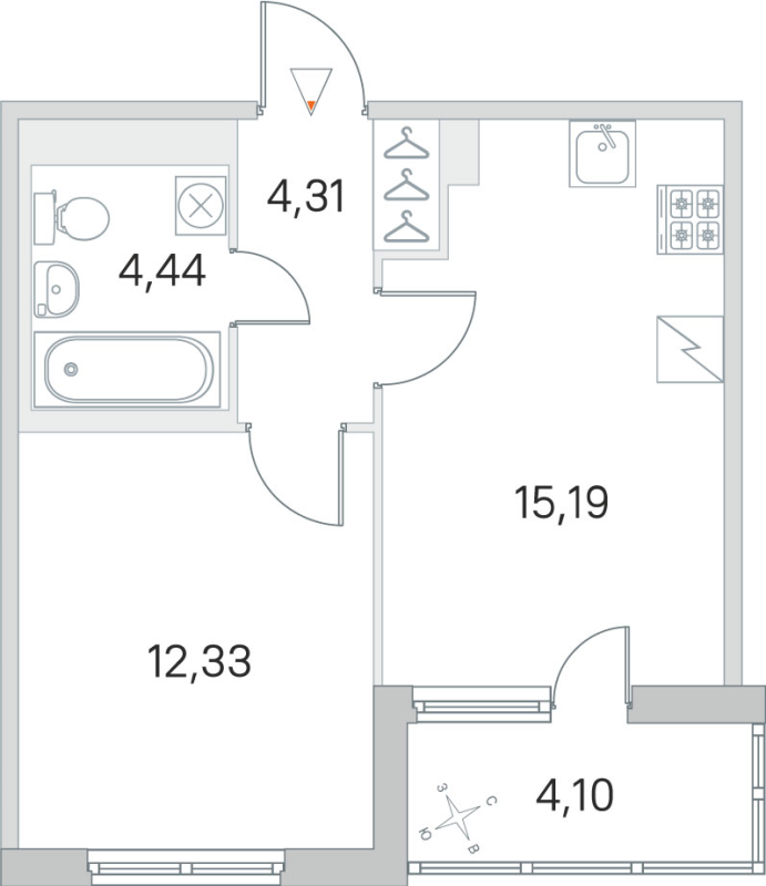 2-комнатная (Евро) квартира, 36.27 м² - планировка, фото №1