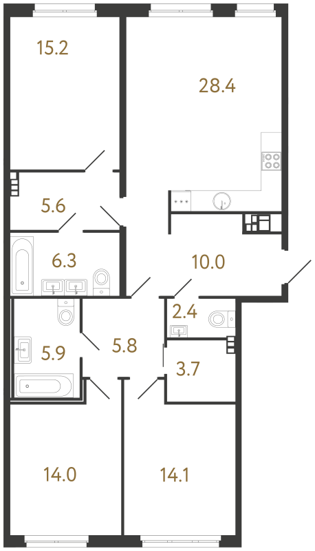 4-комнатная (Евро) квартира, 111.4 м² в ЖК "Визионер" - планировка, фото №1