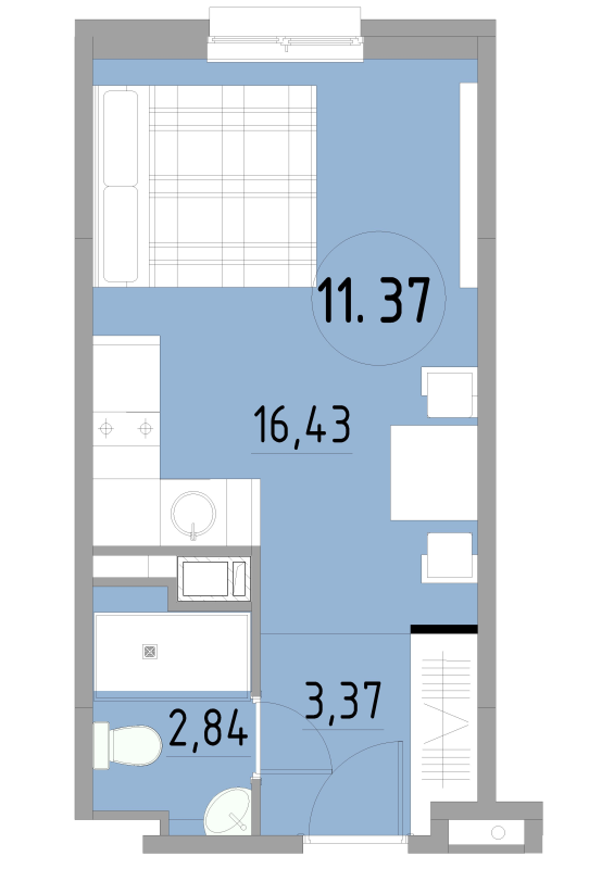 Квартира-студия, 22.64 м² - планировка, фото №1