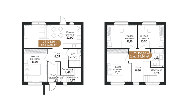 5-комнатная (Евро) квартира, 112.3 м² в ЖК "СветЛО" - планировка, фото №1