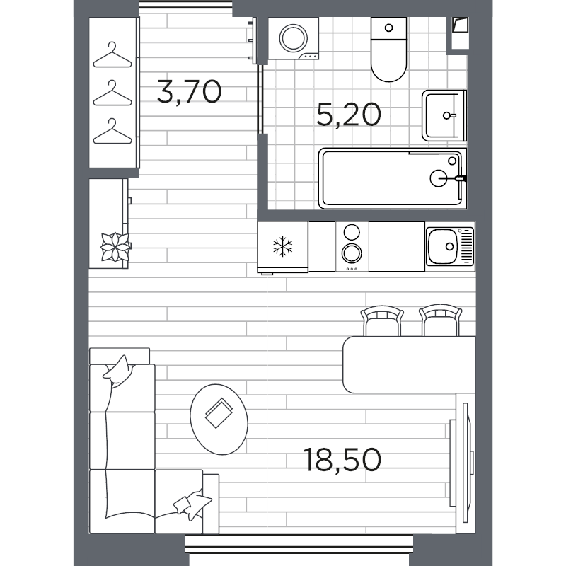 Квартира-студия, 27.4 м² в ЖК "PLUS Пулковский" - планировка, фото №1