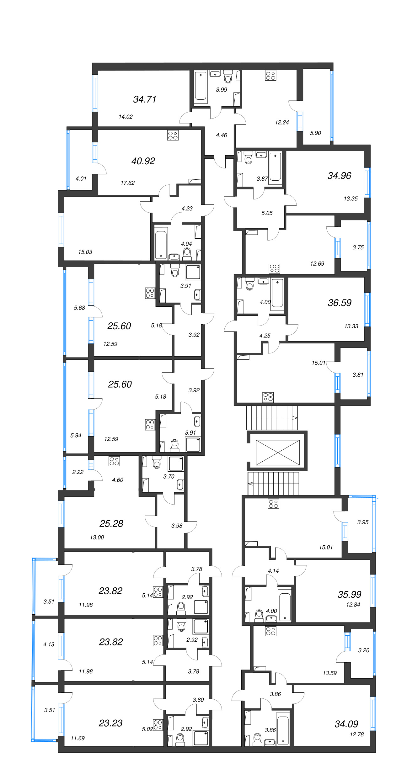 2-комнатная (Евро) квартира, 36.59 м² в ЖК "Любоград" - планировка этажа