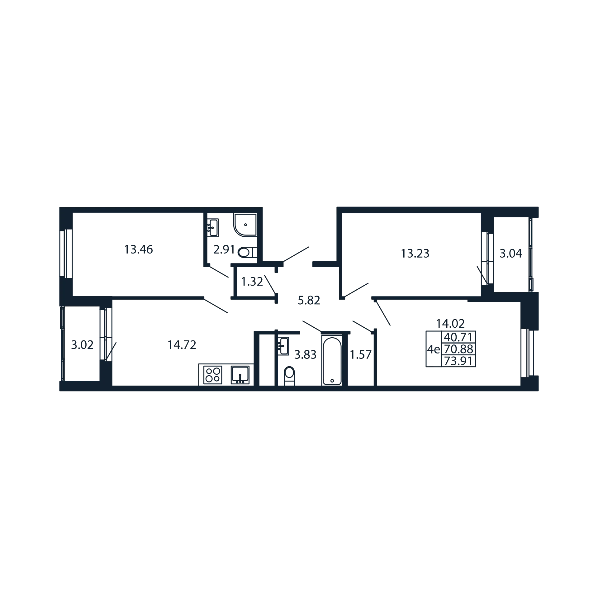 3-комнатная квартира, 70.88 м² в ЖК "Полис Новоселье" - планировка, фото №1