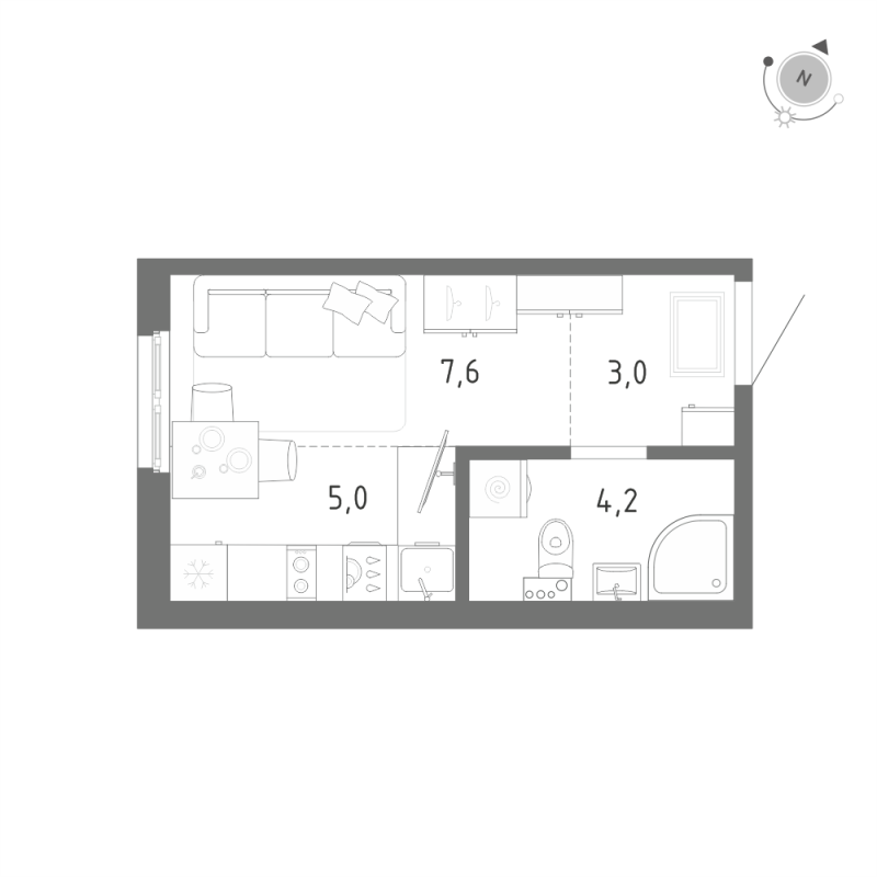 Квартира-студия, 19.8 м² - планировка, фото №1