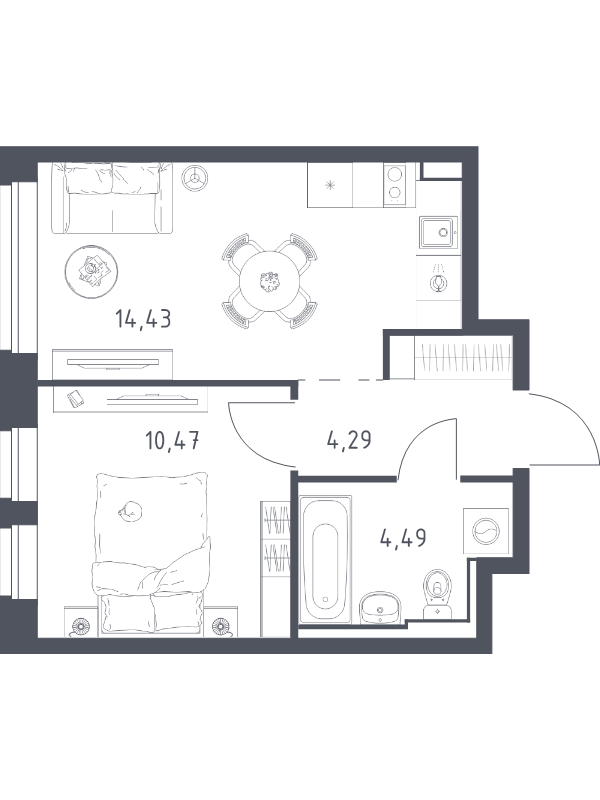 1-комнатная квартира, 33.68 м² в ЖК "Новое Колпино" - планировка, фото №1