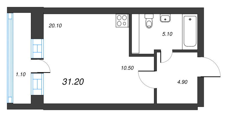 Квартира-студия, 29.6 м² - планировка, фото №1