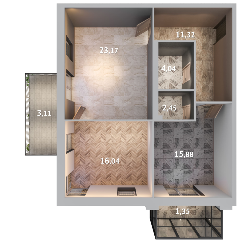 3-комнатная (Евро) квартира, 77.36 м² в ЖК "Лисино" - планировка, фото №1