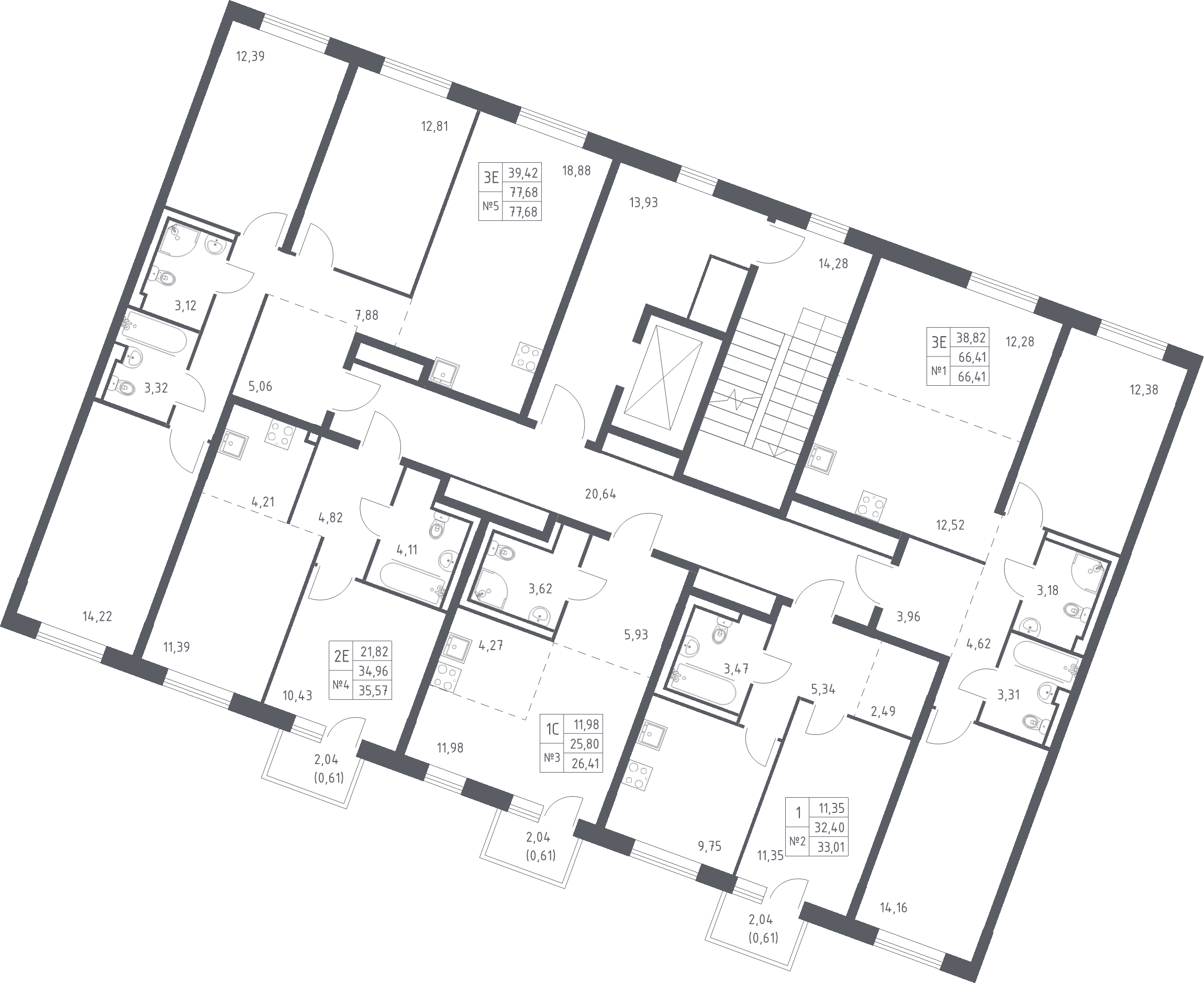 4-комнатная (Евро) квартира, 77.68 м² - планировка этажа