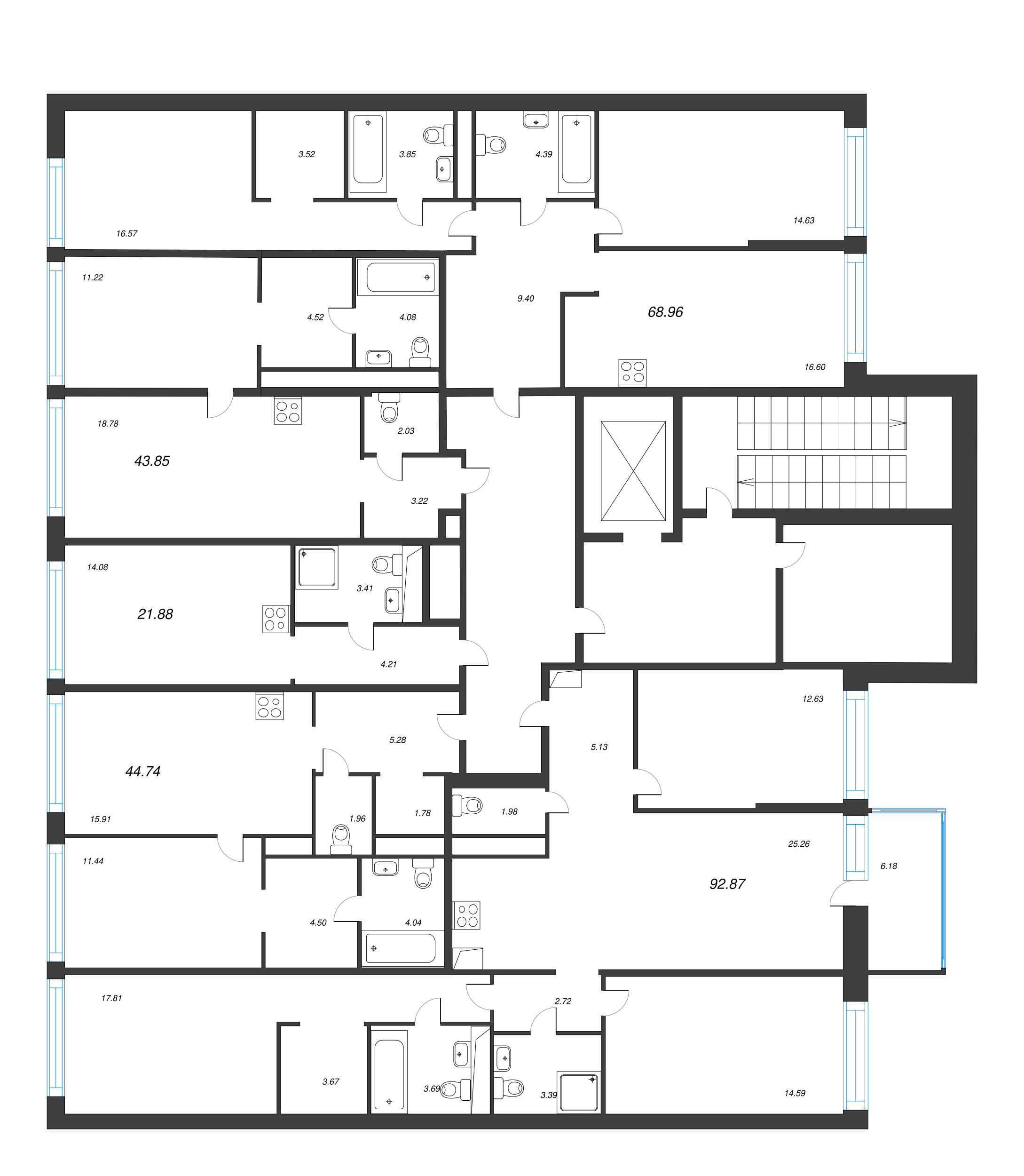 3-комнатная (Евро) квартира, 68.96 м² в ЖК "Avant" - планировка этажа