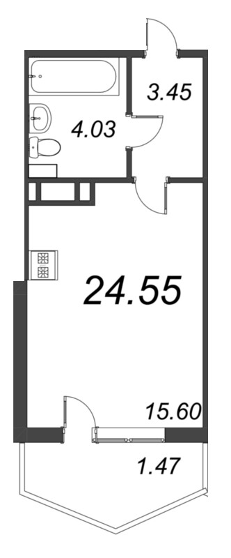 Квартира-студия, 24.9 м² в ЖК "Ювента" - планировка, фото №1