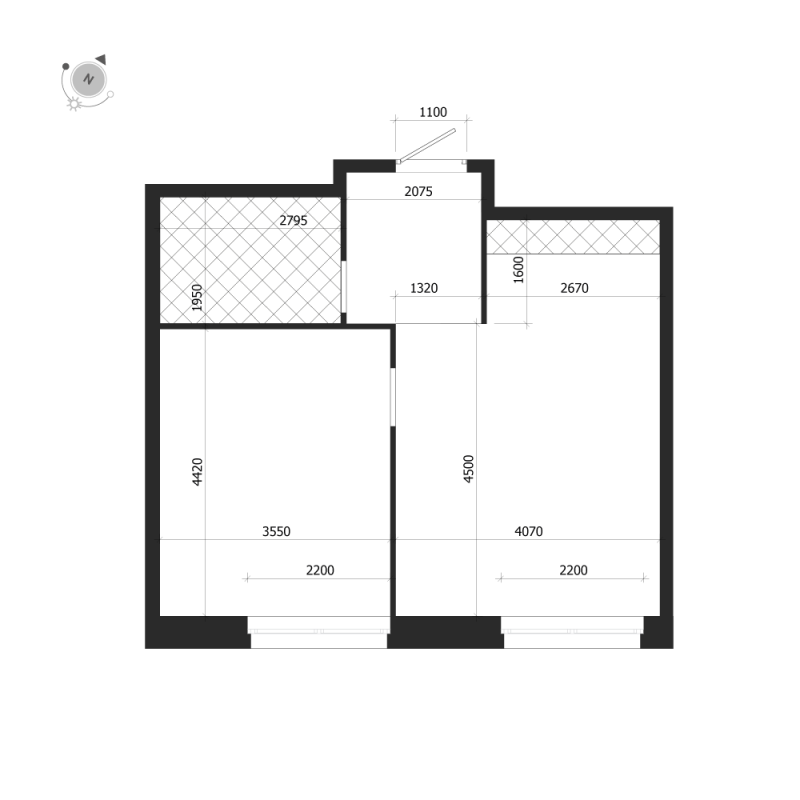 2-комнатная (Евро) квартира, 48.5 м² в ЖК "ЛДМ" - планировка, фото №1