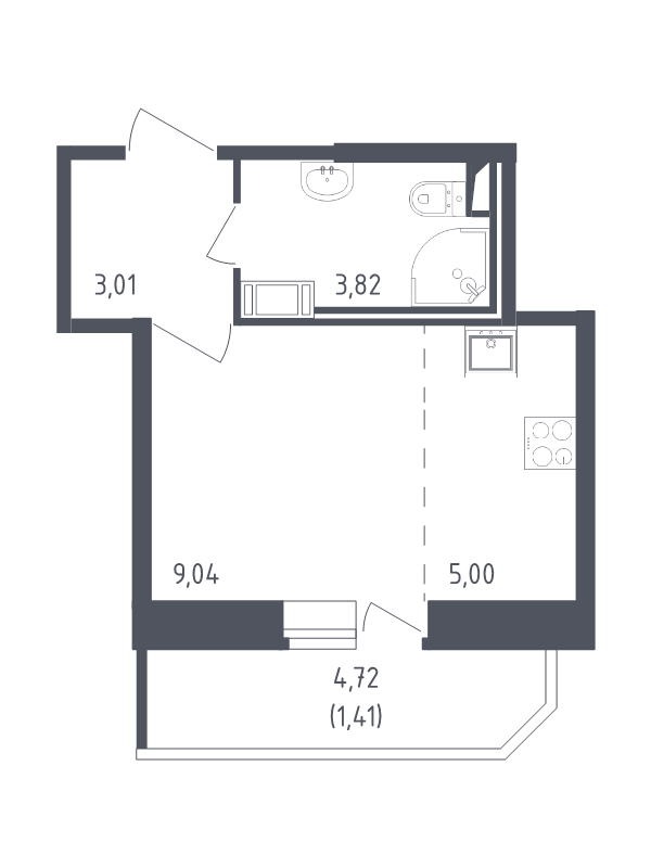 Квартира-студия, 22.28 м² - планировка, фото №1