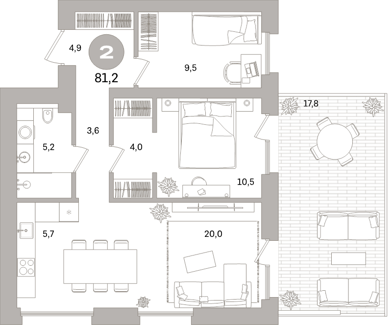 3-комнатная (Евро) квартира, 81.2 м² в ЖК "Северный ветер" - планировка, фото №1