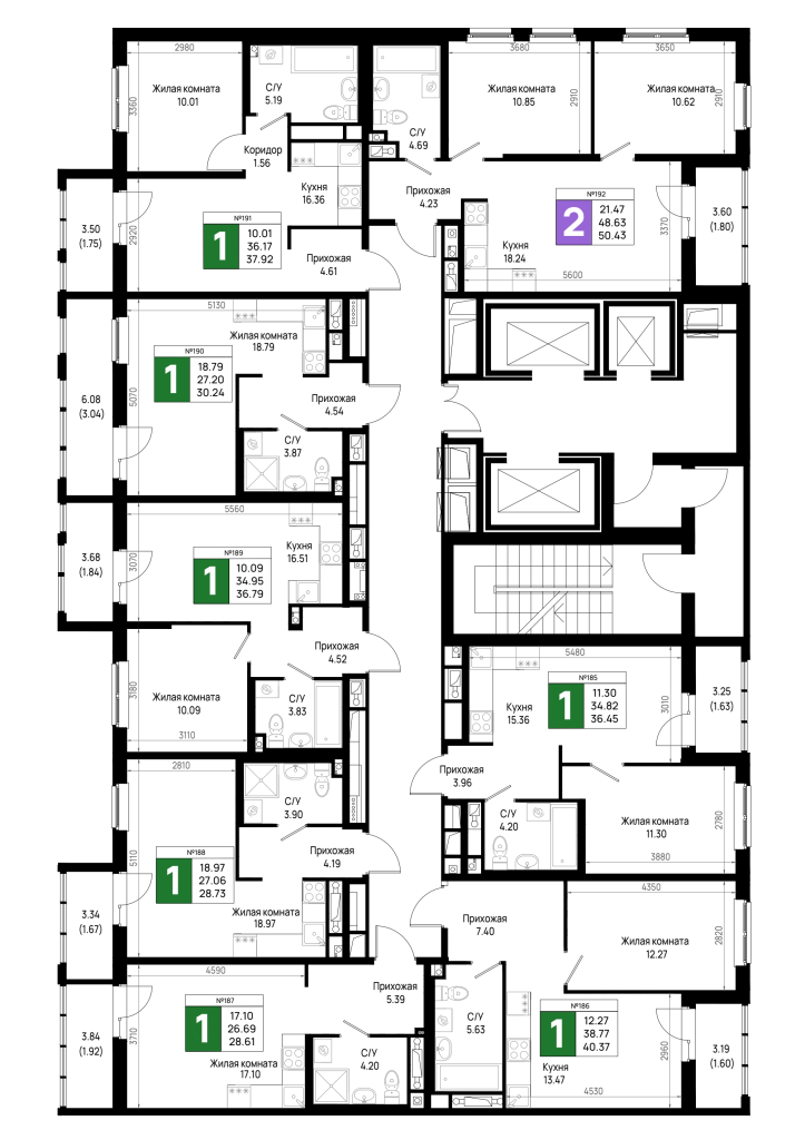 1-комнатная квартира, 40.37 м² в ЖК "Имена" - планировка этажа