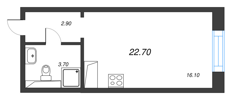 Квартира-студия, 22.7 м² в ЖК "Большая Охта" - планировка, фото №1