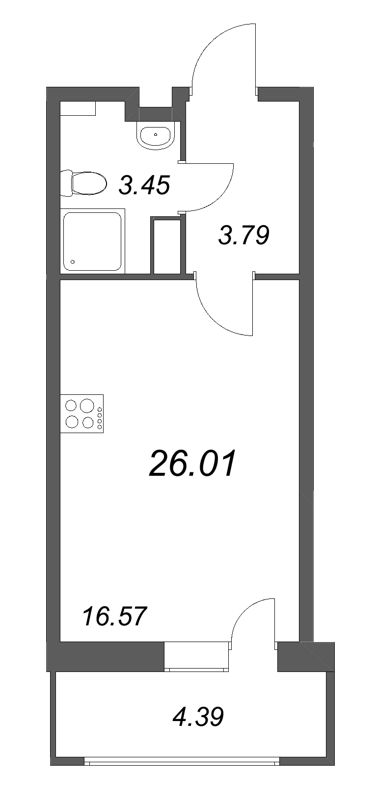 Квартира-студия, 26.01 м² - планировка, фото №1