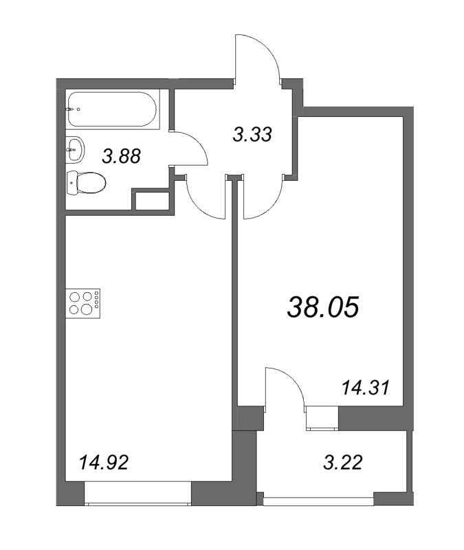 2-комнатная (Евро) квартира, 37.6 м² в ЖК "FoRest Аквилон" - планировка, фото №1