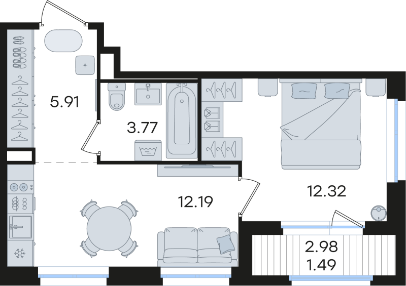 1-комнатная квартира, 35.68 м² в ЖК "Романовка" - планировка, фото №1