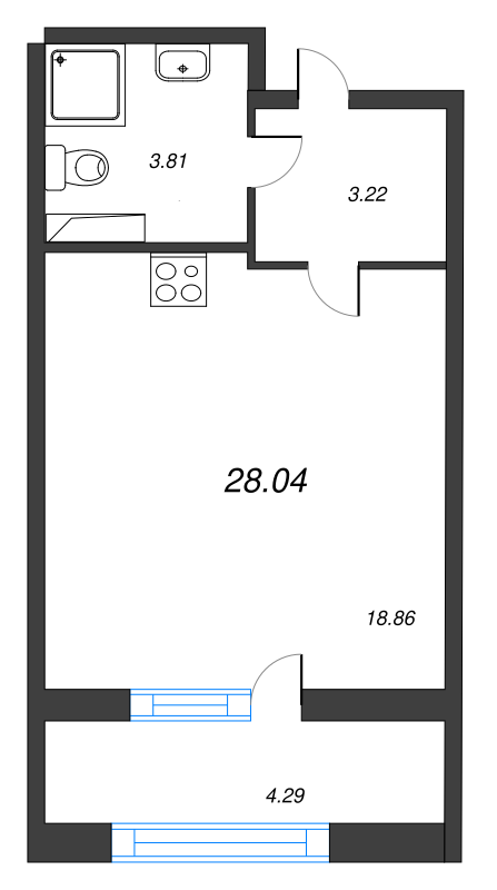 Квартира-студия, 28.04 м² в ЖК "БелАрт" - планировка, фото №1