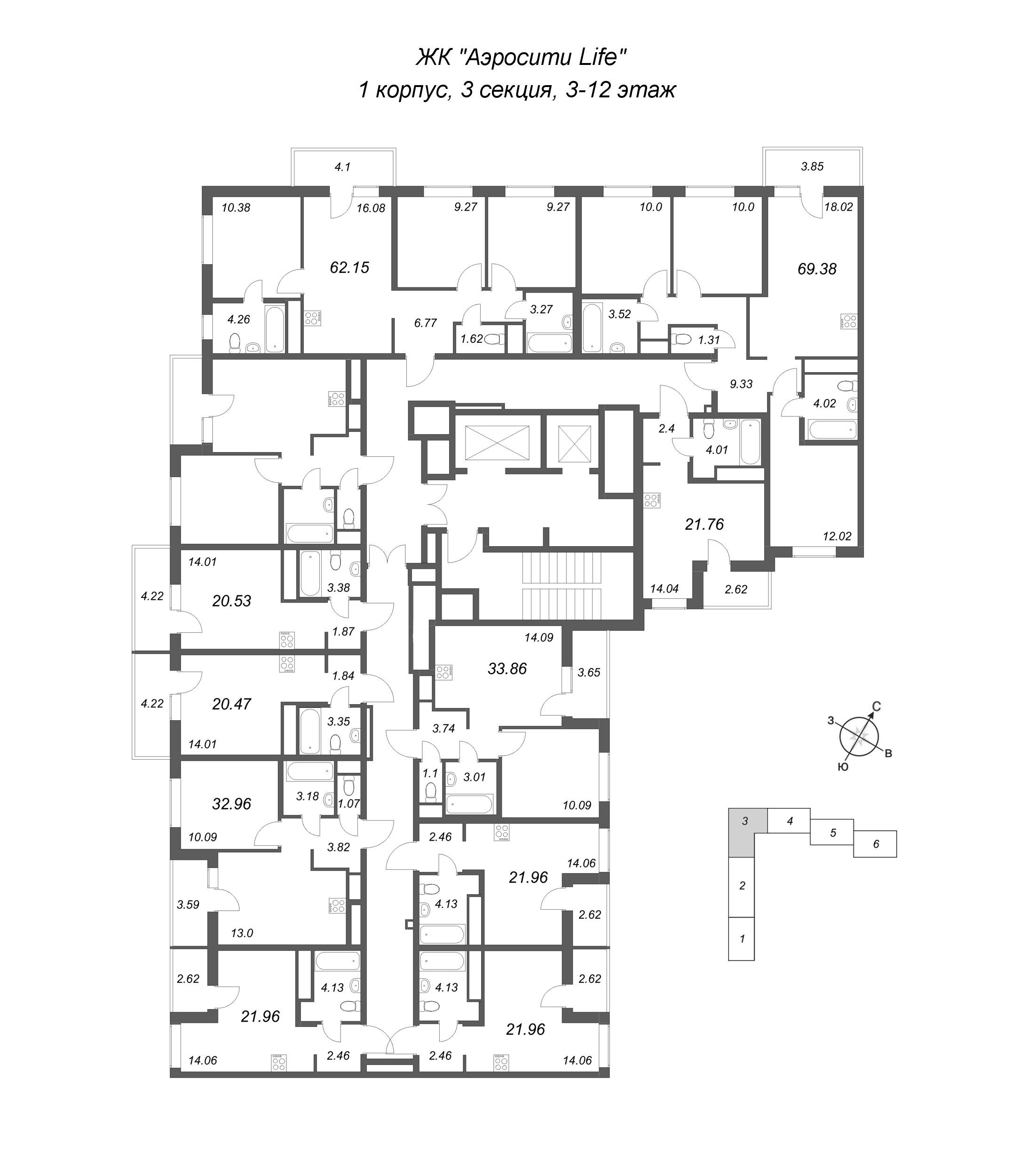 Квартира-студия, 20.53 м² в ЖК "Аэросити Лайф" - планировка этажа