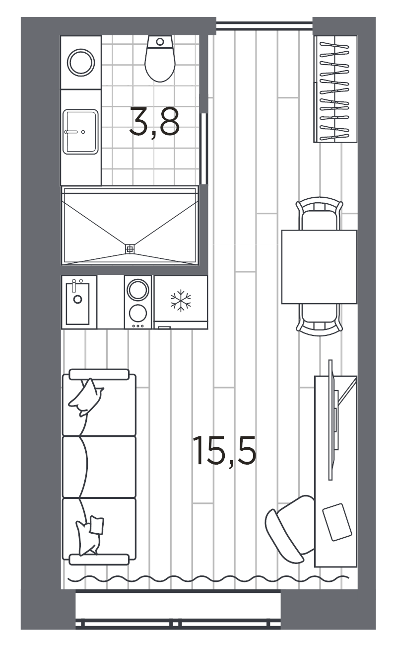 Квартира-студия, 19.3 м² в ЖК "Industrial Avenir" - планировка, фото №1