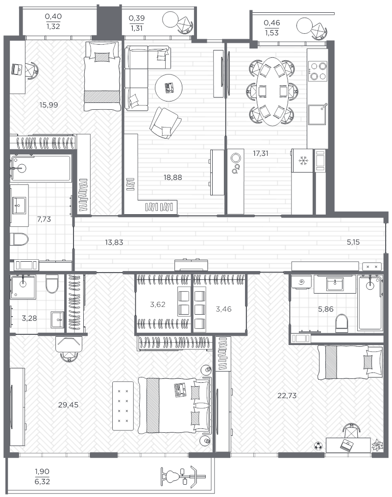 5-комнатная (Евро) квартира, 150.44 м² в ЖК "BAKUNINA 33" - планировка, фото №1