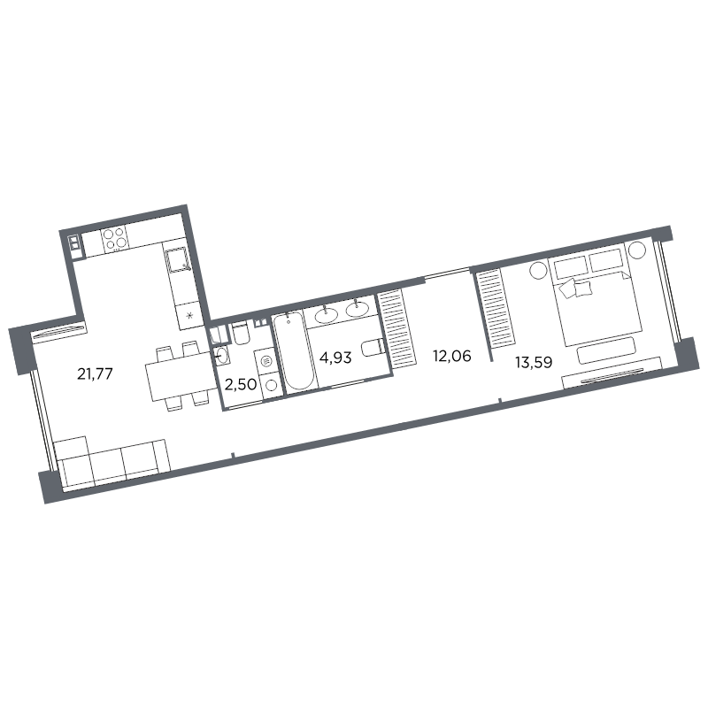 2-комнатная (Евро) квартира, 54.85 м² в ЖК "Акватория" - планировка, фото №1