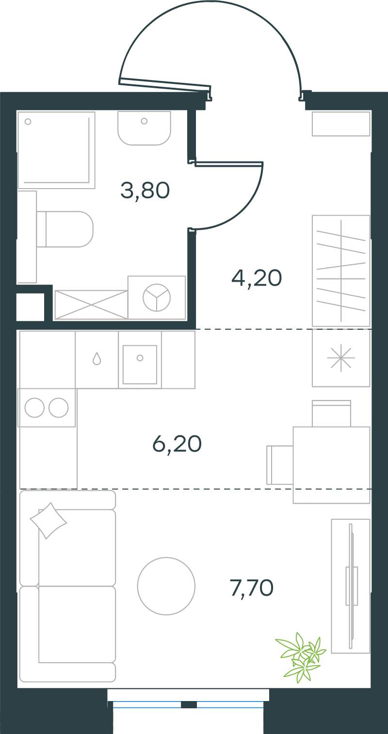 Квартира-студия, 21.9 м² в ЖК "Левел Мечникова" - планировка, фото №1