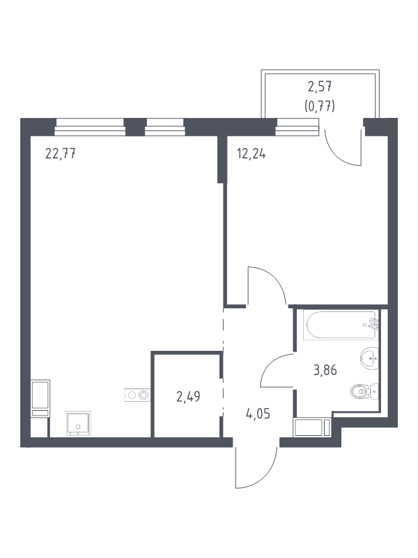 2-комнатная (Евро) квартира, 46.18 м² в ЖК "Квартал Торики" - планировка, фото №1