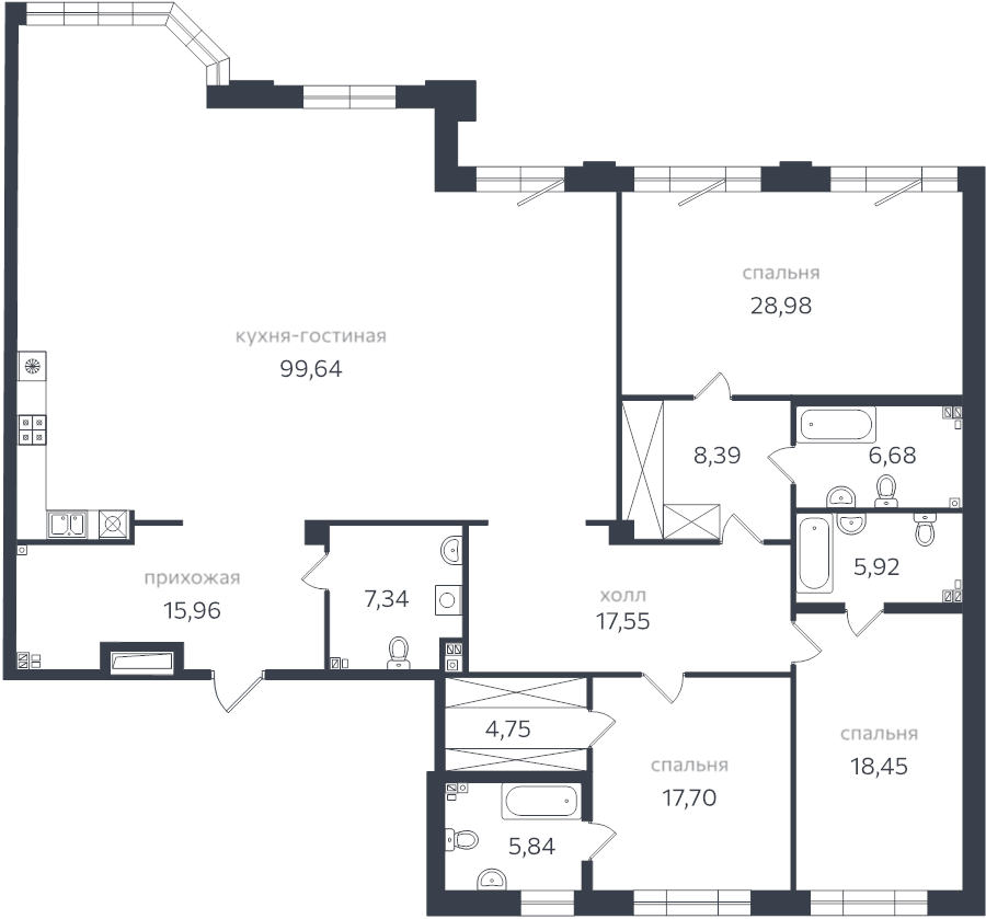 4-комнатная (Евро) квартира, 246.8 м² - планировка, фото №1