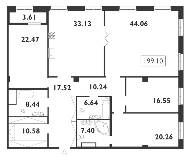 5-комнатная (Евро) квартира, 199.5 м² - планировка, фото №1