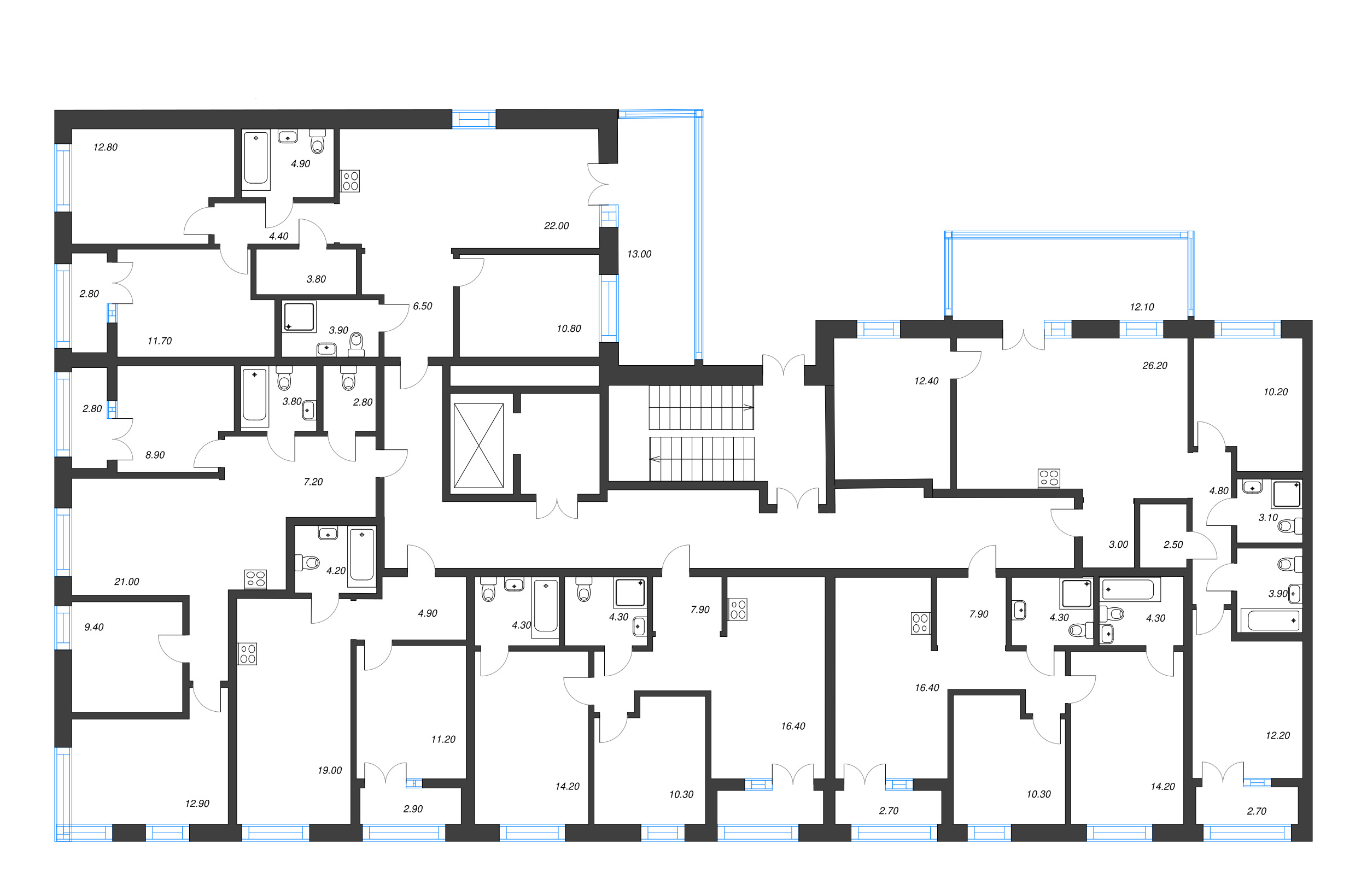4-комнатная (Евро) квартира, 67.42 м² - планировка этажа