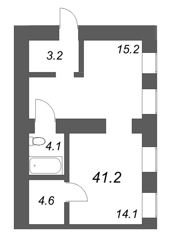2-комнатная (Евро) квартира, 41.2 м² в ЖК "Дом купца Злобина" - планировка, фото №1