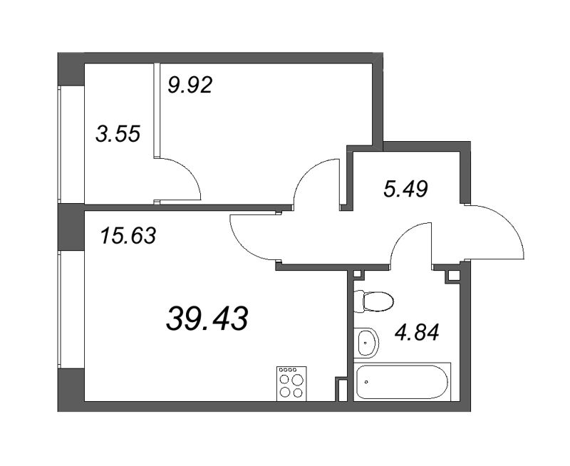 2-комнатная (Евро) квартира, 39.43 м² в ЖК "17/33 Петровский остров" - планировка, фото №1