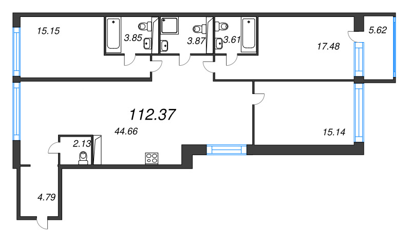 4-комнатная (Евро) квартира, 112.37 м² - планировка, фото №1