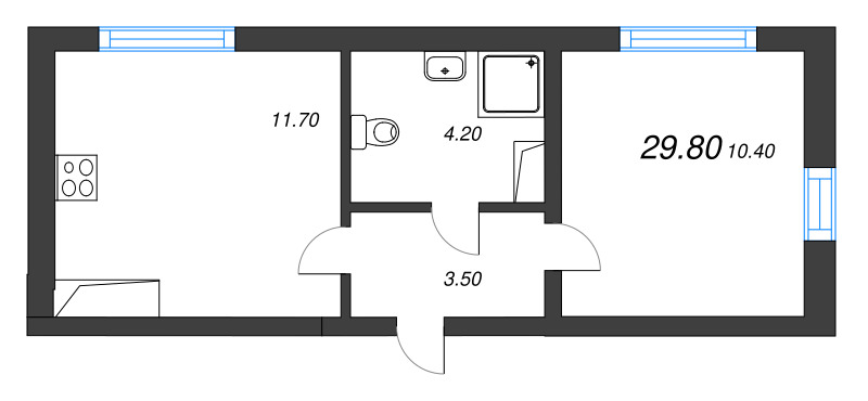 1-комнатная квартира, 29.8 м² в ЖК "Ручьи" - планировка, фото №1