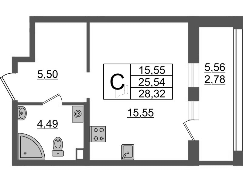 Квартира-студия, 28.32 м² в ЖК "Аквилон Leaves" - планировка, фото №1