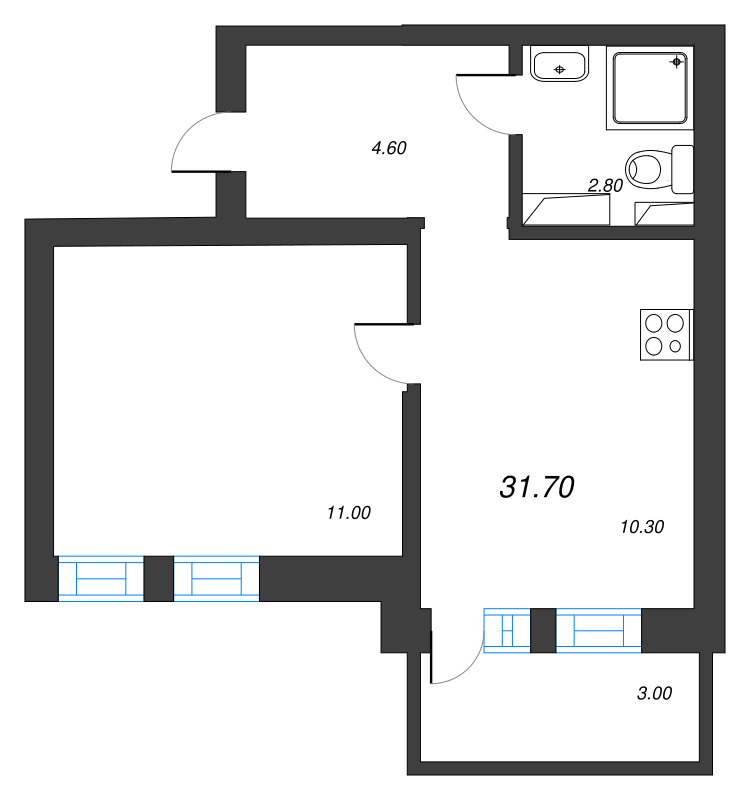 1-комнатная квартира, 29.6 м² в ЖК "Эко Квартал Нега" - планировка, фото №1